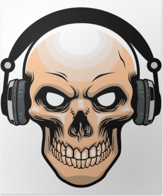 skull wearing headphone